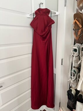 Commense Burgundy Halter-Neck Maxi Dress
